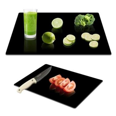 Imagem de Yuzeyurun Tábuas de corte de vidro temperado para cozinha, conjunto de tábuas de corte de vidro preto (40.6 cm x 30.5 cm e 20.3 cm x 30.5 cm), tábuas de cortar com pé antiderrapante, resistente ao