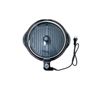 Imagem de Grill Elétrico Redondo, 40cm, Preto, Antiaderente com Termostato, 1200W, 220V, Bandeja Coletora de Gordura, para Churrascos e Grelhados