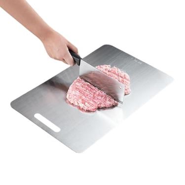 Imagem de Tábua de cortar de aço inoxidável, Tábuas de corte de aço inoxidável para cozinha | Tábua de corte dupla face - Placa de pastelaria de metal esteira de corte dupla face para assar pão de legumes