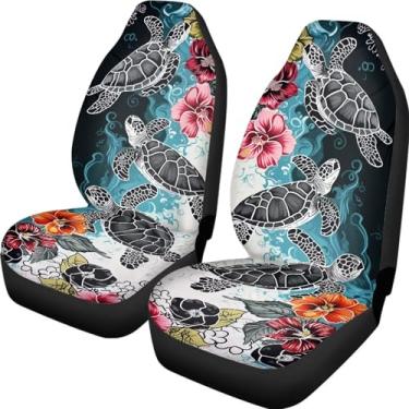 Imagem de Rucaresri Capas de assento de carro com estampa de tartarugas marinhas do Havaí para mulheres e homens tapetes antiderrapantes para assentos de automóveis SUV, caminhões, poltronas, almofadas de
