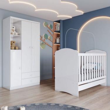 Imagem de Quarto de Bebê Completo Bala de Menta 3 Portas 2 Gavetas Branco - Henn