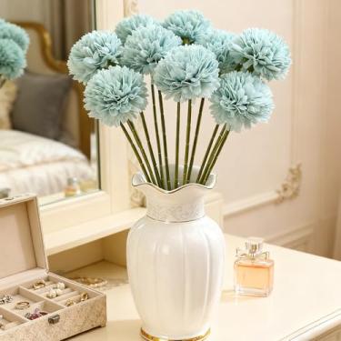 Imagem de 1 buquê de flores artificiais de hortênsia para decoração de quarto de casa, decoração de casamento, vasos artesanais, arranjos de flores, 6 hastes (azul)