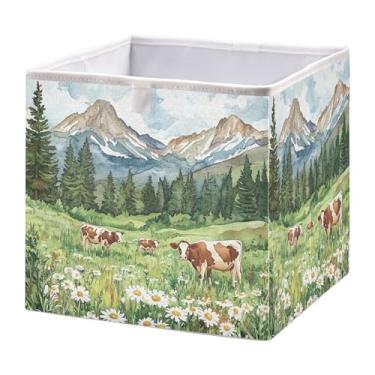 Imagem de SEHANY Cesto de armazenamento dobrável Mountains Lanscape, organizador de tecido grande, dobrável, para roupas, brinquedos, livros, armário, berçário, 28 x 28 x 28 cm