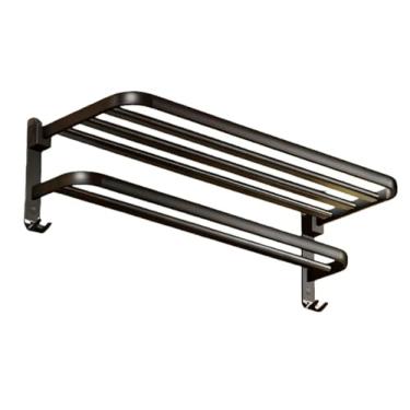 Imagem de Porta Toalha Suporte Toalheiro Banheiro Duplo Aço Inox Premium Retratil 90° Sem adesivos, precisa fazer furos porta toalha banheiro(Negro)