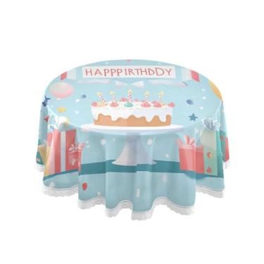 Imagem de SEHANY Toalha de mesa redonda para festa de feliz aniversário de 152 cm, tecido lavável sem rugas, toalha de mesa redonda com decoração de renda para decoração de aniversário de restaurante