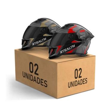 Imagem de Kit 2 Capacete Fechado Stealth Concept Brilhante Viseira Fumê Pro Tork