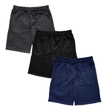 Imagem de Kit 3 Bermuda Masculina Moletom WSS Basic Preto, Cinza e Azul - WSS Br