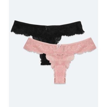 Imagem de Kit 2 Calcinhas Fio Dental Renda Marisa-56291, Rosa, Preto, GG