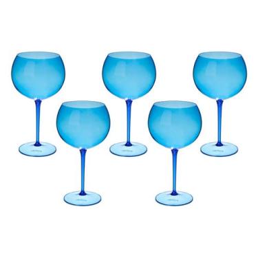 Imagem de Taça De Gin 600ml Kit 5pçs Acrílico Alto Padrão Premium - NEOPLAS, AZU