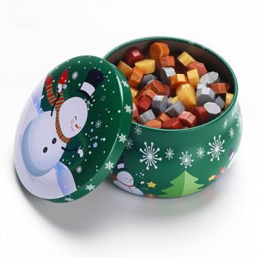 Imagem de Contas de lacre de Natal cores metálicas contas de lacre de cera para convites de Natal, cartas de ano novo, convites de casamento, cartas, envelopes, embalagem de artesanato (embalado em lata)