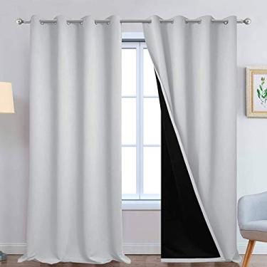 Imagem de Cortinas Yakamok 100% blackout, painéis de cortina térmica isolados à prova de som, cortinas com bloqueio de luz total com forro preto para quarto W52 x L108 Light Grey