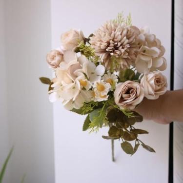 Imagem de Buquê Misto de Flores Artificiais – Rosa, Crisântemo, Margarida e Hortênsia | Decoração para Casamento, Arranjos e Ambientes – 30cm(Marrom)