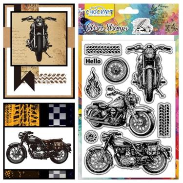 Imagem de CHGCRAFT Carimbos transparentes de motocicleta retrô realistas, selos transparentes de silicone para decoração de álbum de fotos faça você mesmo, 11 x 6,7 cm