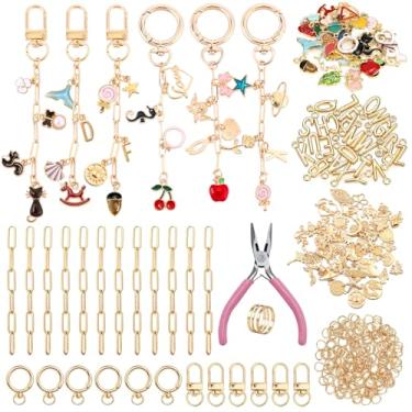 Imagem de LuneClat Kit de fabricação de chaveiros esmaltados, 215 peças, conjunto de correntes de ouro com ganchos de chaveiro, anéis de salto e fechos de lagosta, alicates para chaveiros faça você mesmo