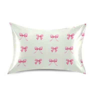 Imagem de SEHANY Capas de almofada de seda com laço rosa para cabelo e pele, capas de almofada de cetim respiráveis macias e refrescantes com fecho de envelope, tamanho king (50 x 76 cm)