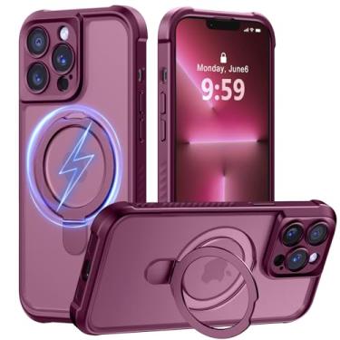 Imagem de MOCCA Capa projetada para iPhone 13 Pro com suporte magnético invisível [proteção total da câmera] [compatível com Magsafe] Capa para celular à prova de choque translúcida fosca à prova de choque 15.5