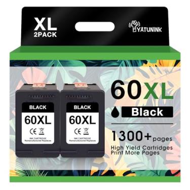 Imagem de YATUNINK Cartucho de tinta preta 60XL 60 compatível com HP 60 Ink 60XL cartuchos de tinta funciona com PhotoSmart C4680 C4780 C4795 D110a; Deskjet F2430 F4440 D2680; Envy 100 110 120 impressora (2