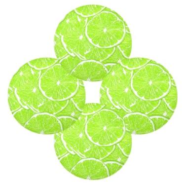 Imagem de Wassud Jogo americano conjunto de 4 tapetes redondos de fatias de limão verde para cozinha e jantar tapetes laváveis resistentes ao calor para decoração de mesa 39 cm