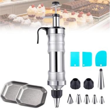 Imagem de Conjunto De Seringas Para DecoraçãO De Sobremesa,Bicos Para Confeitar Bolos E Cremes, Ferramenta De DecoraçãO RemovíVel E FáCil De Limpar Com 2 Bandejas De AçO InoxidáVel