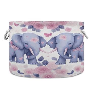 Imagem de WELLDAY Cesta de corda de algodão Elefantes Cesta de lavanderia de bebê para sala de estar, lavanderia, berçário, travesseiros, decoração de casa