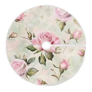 Imagem de Qilmy Saia de árvore de Natal rosa vintage 120 cm, saia de camurça para árvore de Natal adequada para decoração de armário em ambientes internos e externos, festas, escritórios, lojas, armários1739