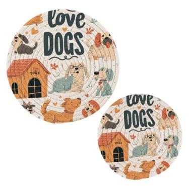 Imagem de Wassud Conjunto de trivet engraçado para cães para pratos quentes, suportes redondos de algodão, almofadas quentes, porta-copos elegantes, decoração de cozinha e acessórios, 2 peças