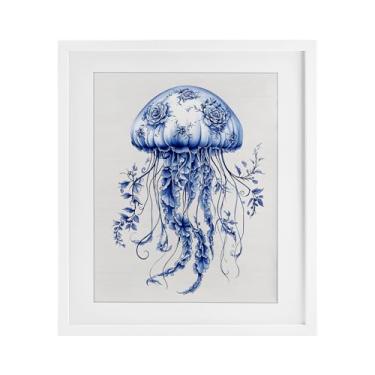 Imagem de Stupell Industries Impressão emoldurada branca Funky Toile Jellyfish sob vidro, design por Lettered and Lined, 16 x 13