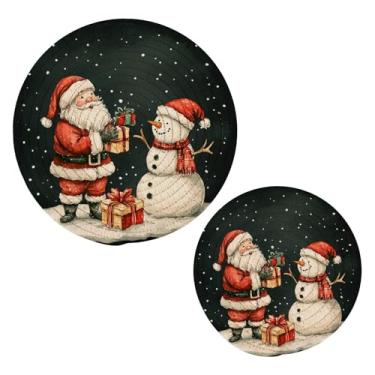 Imagem de Wassud Conjunto de tripé de Papai Noel e boneco de neve para pratos quentes, suportes redondos de algodão, almofadas quentes, porta-copos elegantes, decoração de cozinha e acessórios, 2 peças