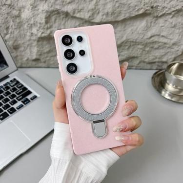 Imagem de Capa brilhante com suporte magnético para Samsung Galaxy S25, S24, FE e S23 Ultra, na cor rosa. Também compatível com Galaxy S23 Ultra.