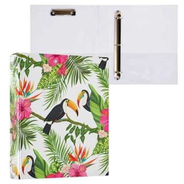 Imagem de Burbuja Pasta Toucans de hibisco com 3 argolas de 3 cm para trabalho de escritório, fichário aberto D serve para papel tamanho carta com visão clara, 2 bolsos, 1 pacote