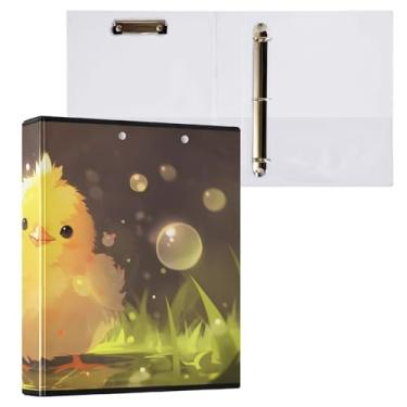 Imagem de CEBUGI Fichário redondo com 3 anéis Little Chick, 3 polegadas, comporta 200 folhas, pastas com 3 bolsos transparentes de PVC para escritório, 31,5 x 27 x 6 cm, 1 pacote