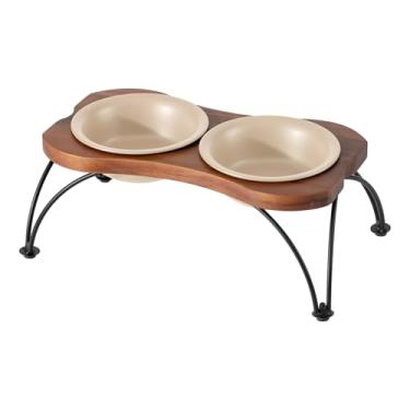 Imagem de Havniva Conjunto de tigela dupla elevada de cerâmica de 16 cm com suporte antiderrapante, pratos de comida e água para cães pequenos e médios, ampla abertura com bordas arredondadas (bege aveia)