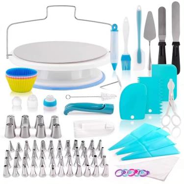 Imagem de Kit de Decoração Bolo com 140 peças Roda Giratória para Suprimentos e Ferramentas Panificação Iniciantes Amantes Bolos