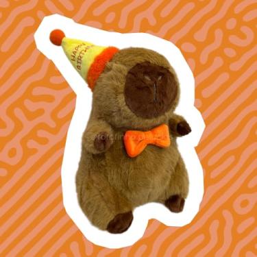 Imagem de Capivara de Pelúcia com Chapéu Happy Birthday Médio 30cm, presente, pelúcia fofa
