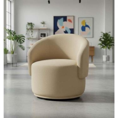 Imagem de Poltrona Decorativa Giratória Sala De Estar Recepção Jasmine Suede Bege