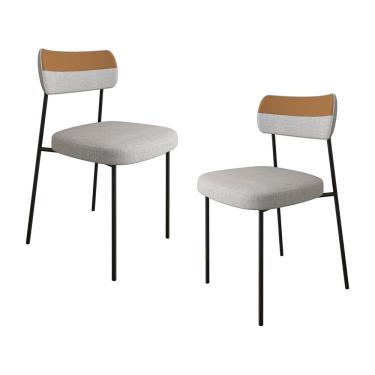 Imagem de Kit 02 Cadeiras Sala De Jantar Lila Couríssimo Whisky Linho Cinza - Desk Design