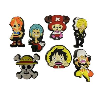 Imagem de JTMTDHT Pingentes de sapato de 7 peças de anime com desenhos animados divertidos de aventureiro para decoração de sapatos