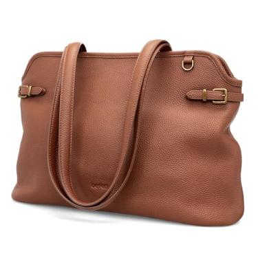 Imagem de befen Bolsa feminina de couro genuíno média com alça superior, Conhaque marrom - 01, Medium