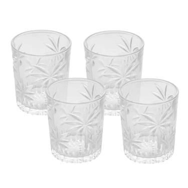 Imagem de Jogo 4 Copos De Cristal Baixo Whisky água Palm Tree Coqueiro Transparente 340ml Wolff