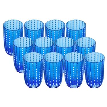 Imagem de Jogo 12 Copo Alto De Acrílico Orquídea Azul Para água Suco 450ml Wolff