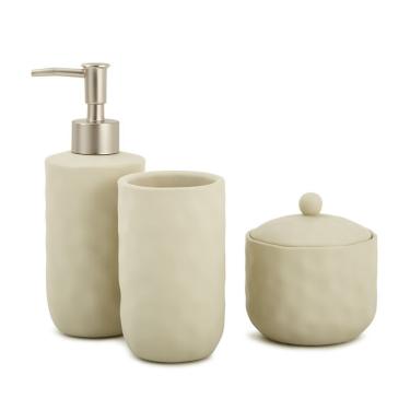 Imagem de Kit Para Banheiro 3 Peças Porta Sabonete Escovas E Pote Em Cimento Orgânico Cinza Mart