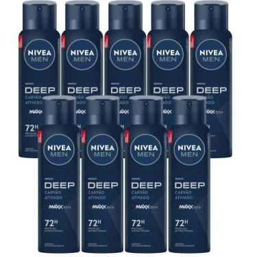 Imagem de Kit Desodorante Aerosol Nivea Men Deep Original 150ml - 9 Unidades