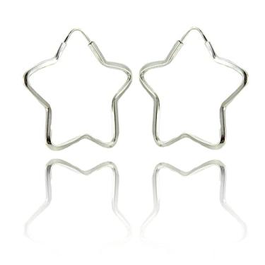 Imagem de Brincos Argola Estrela 3 Cm Prata Legitima 925/3 / prata