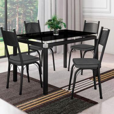Imagem de Conjunto Sala De Jantar Mesa Com 4 Cadeiras 151 Malva Tampo De Vidro 107cm A01 Preto/assento Andorinha - Combo Stock