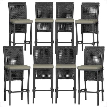 Imagem de 8 Banquetas Em Alumínio Roma Preta Corda Náutica Tecido 8 Preto