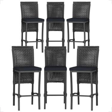 Imagem de 6 Banqueta Em Alumínio Roma Preta Corda Náutica Tecido 12 Preta