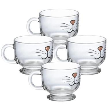 Imagem de Kit 4 Caneca Xícara De Vidro Jumbo Sopa Cereal Gato 500ml - Haüskraft