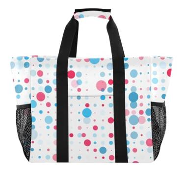 Imagem de ODAWA Bolsa de compras de lona embalável com bolinhas vermelhas azuis para natação e viagens, bolsa de viagem com bolsos