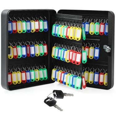 Imagem de Ripeng Porta-chaves de aço com 108 chaves para montagem na parede, caixa de segurança com etiquetas e ganchos, organizador de chaves, armazenamento seguro de parede para carro, escritório, hotel, casa