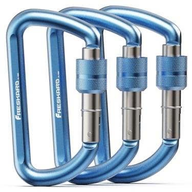 Imagem de FresKaro Mosquetão Com Trava, Mosquetões Pequenos E Para Serviço Pesado, Prendedores Chaveiros, Azul De 3 Polegadas, Trava Parafuso, Argola Em D Alumínio Resistente Cinto, Rede, Pacote